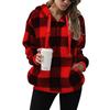 Damen S Langarm Kapuzen Plüsch Kariert Pullover Sweatshirt