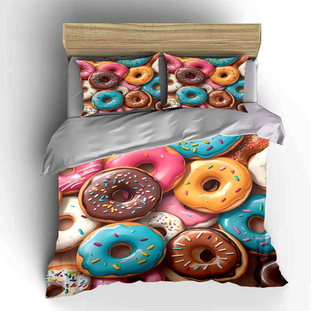 "Colorful Donut Art Decor Set" Bedding Set with 1 Duvet Cover 2 Pillowcases Single Double King Queen, Gift
