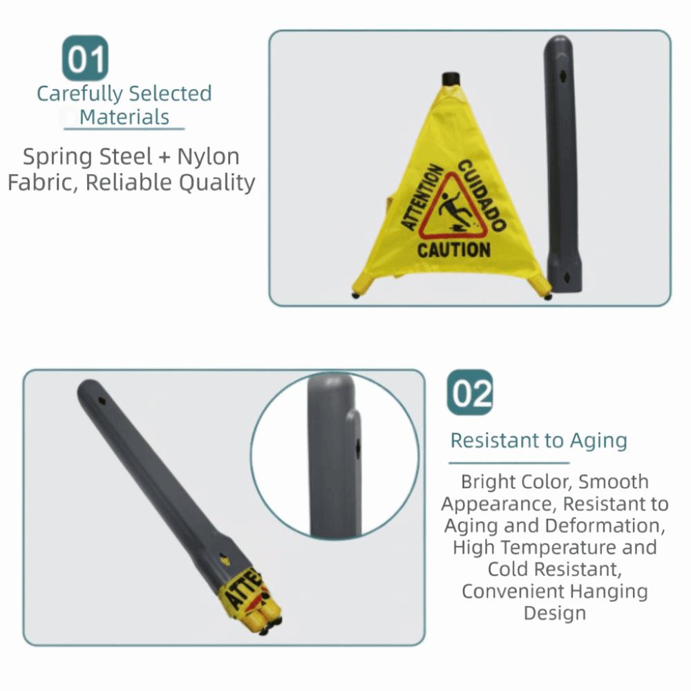 Foldable Slippery When Wet Sign Triangular Cone-Shaped Safety Warning Cone  Caution Zone