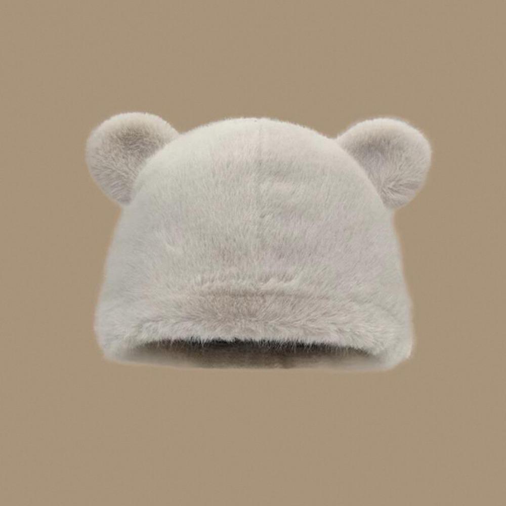 8 Color Plush Cute Bear Ear Beanie Head Circumference 58-60cm Warm Fluffy Faux Fur Bucket 1