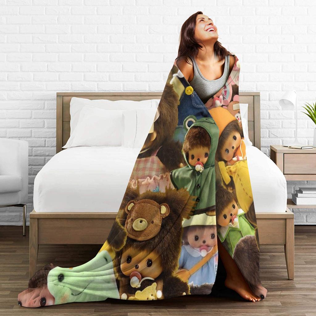 Monchhichis Kun Chan Pärchen Decke Niedlich Cartoon Wolle Neuheit Warme Überwurfdecke für Zuhause Alle Jahreszeiten Outdoor