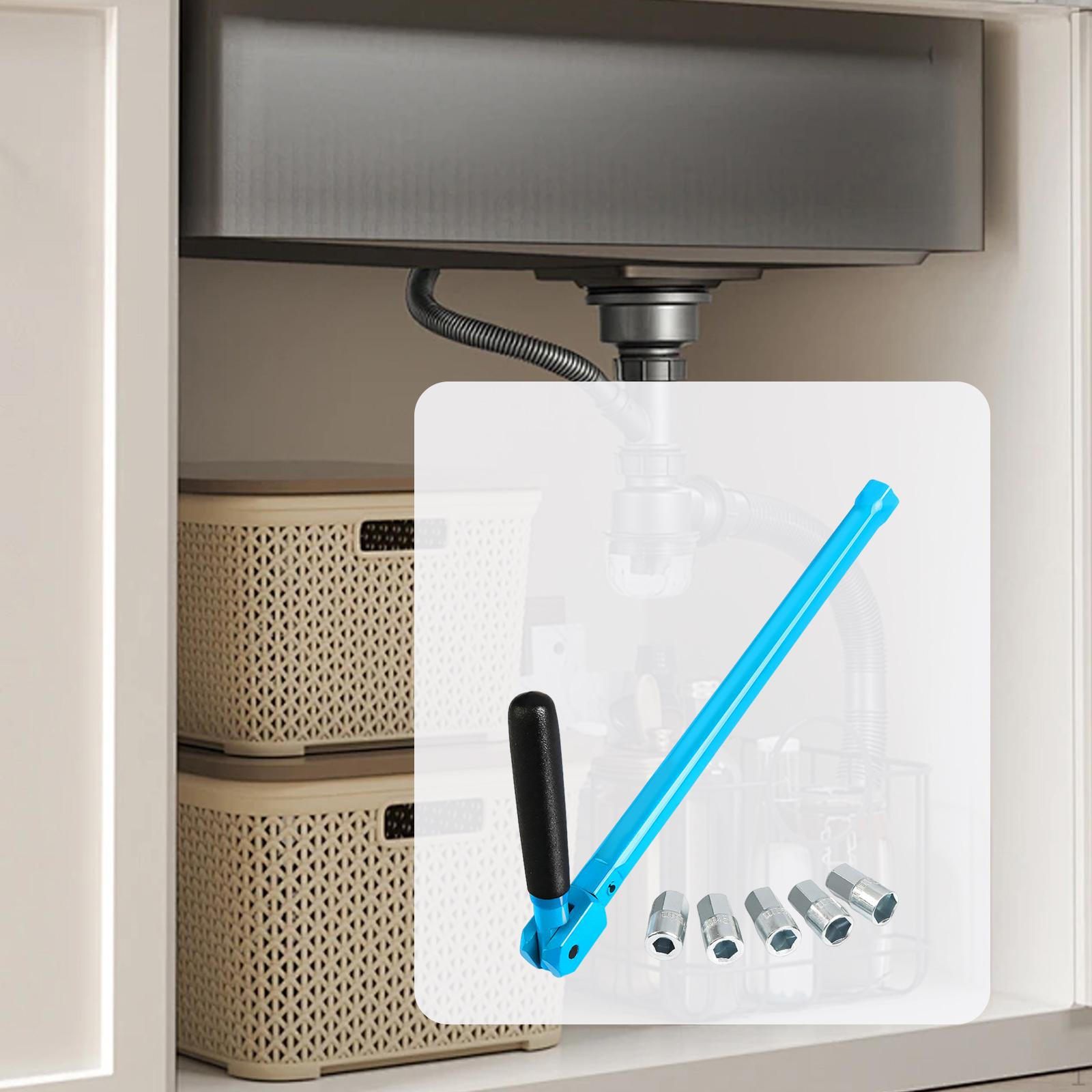 

Sink Faucet Wrench with 5 Interchangeable Sockets Tilting Handle Alloy Material 13mm Hex Rod