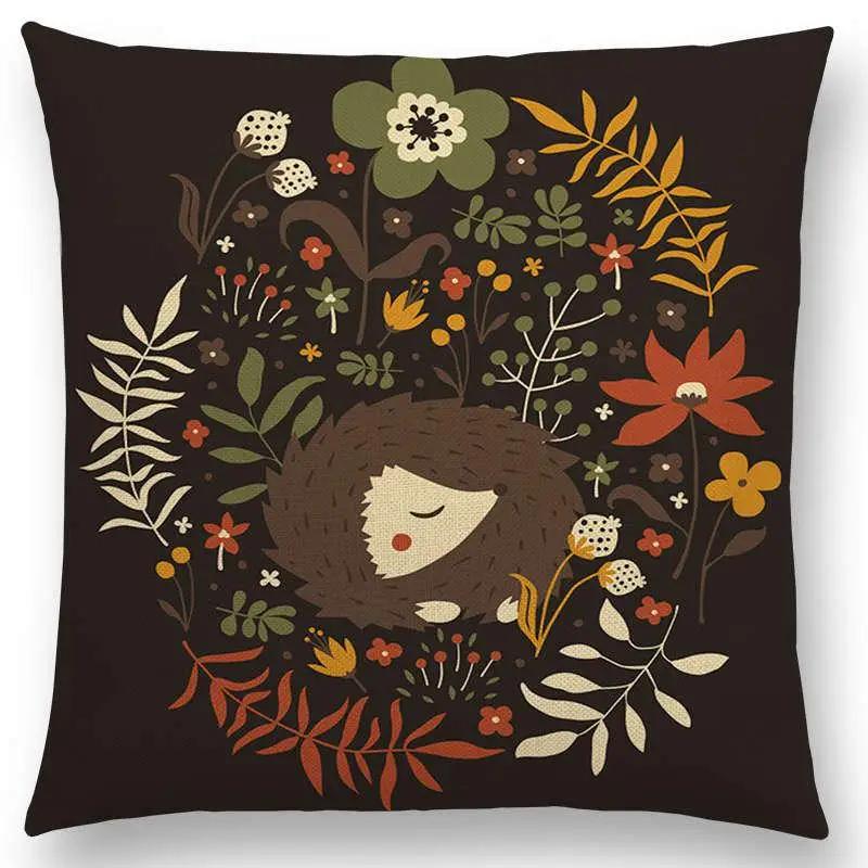 Niedliche kleine Tiere Blumenmuster Sofa Überwurf Kissenbezug Lieblicher Vogel Igel Reh Schwan Hase Kissenbezug