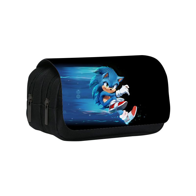 Sonic Pattern Double Layer Flip Cover Stationery Storage Pencil Bag For Students And Office Use
