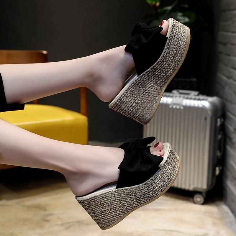 Fashion Aphixta Summer Women Wedge Slippers Platform Appliques Butterfly-knot Beach Antiskid Female Sandals Clog Shoes Slides Women
