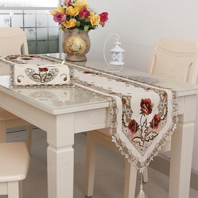 Table Runner Embroidery Lace Fabric Flower Translucent Tablecloth Decor Top Sale