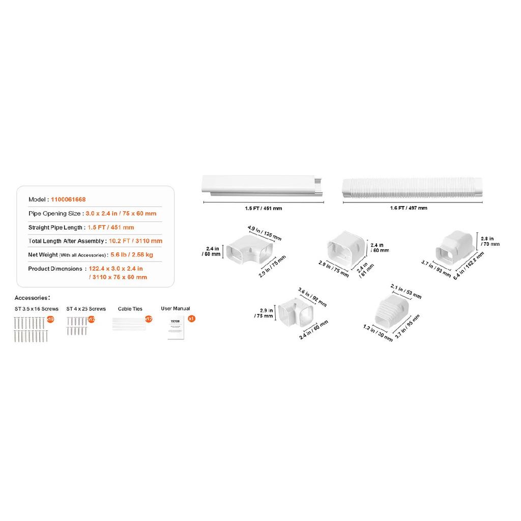SucceBuy Mini Split Line Set Cover PVC Decorative Pipe Line Cover For Air Conditioner Easy To Install Paintable for Heat Pump