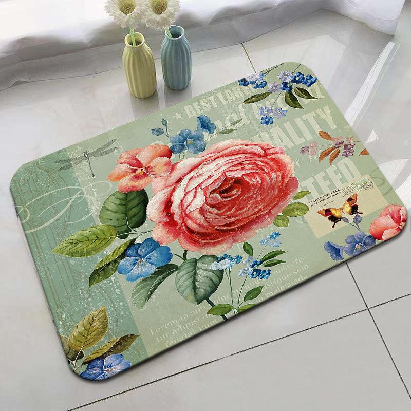 Retro Rural Style Floor Mat Entrance Mat Bathroom Door Mat Absorbent Carpet Living Room Coffee Table Mat