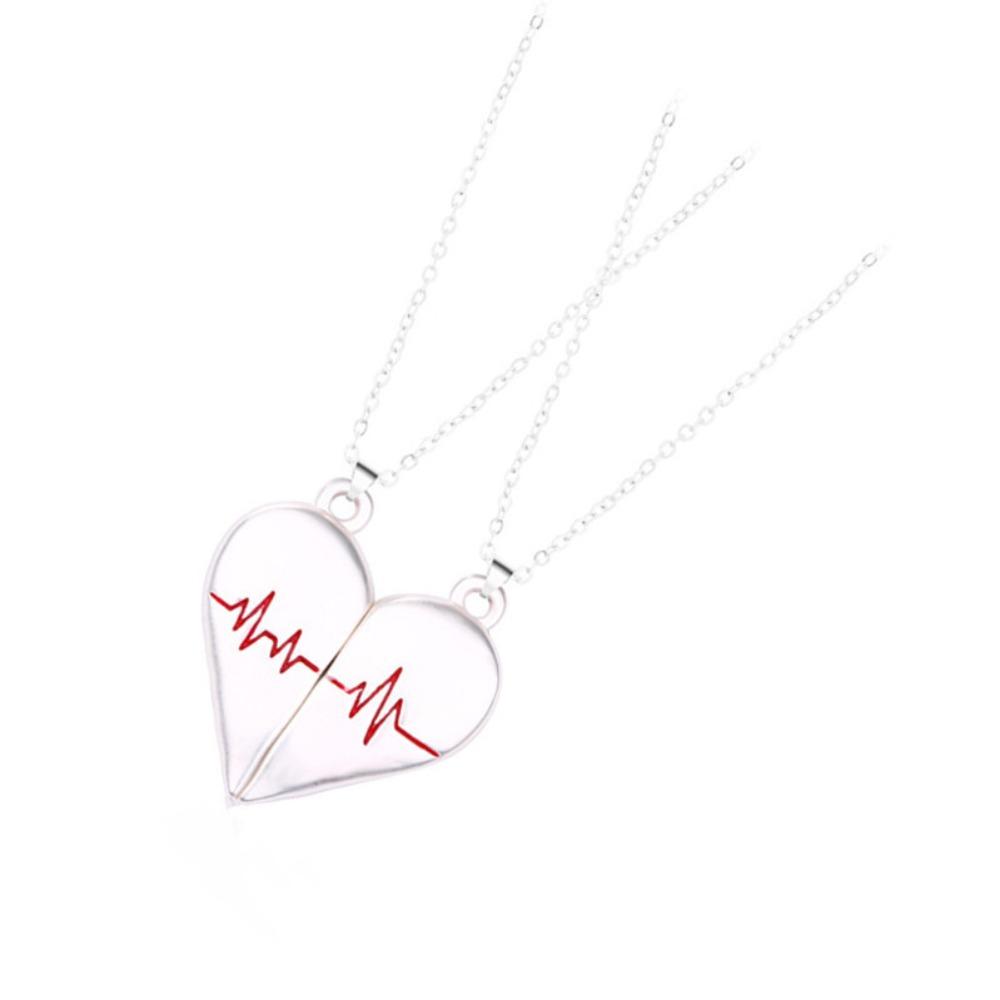 Heartbeat Magnetic Couple Necklace ECG Love Pendant Set Magnetic Clavicle Chain for Him and Her
