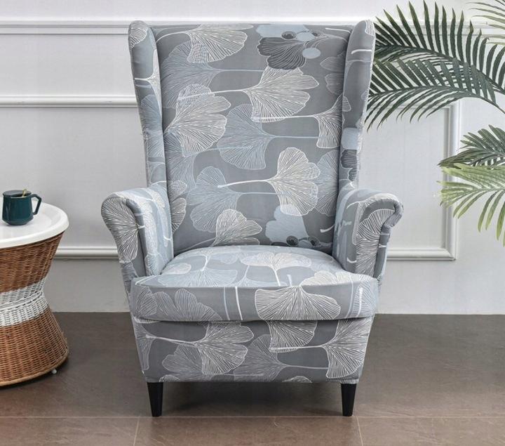 Armchair Cover Grey Leaves Patterns Elastic [22Ew8]