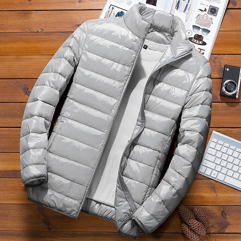 Męska Ultracienka Lekka Kurtka Bawełniana Puchowa, Jesień/Zima 2023, Styl Koreański, Modny Stojący Kołnierz