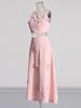 2025 French Retro Summer Floral Spliced High-Waist Midi Skirt and Sling Top Set