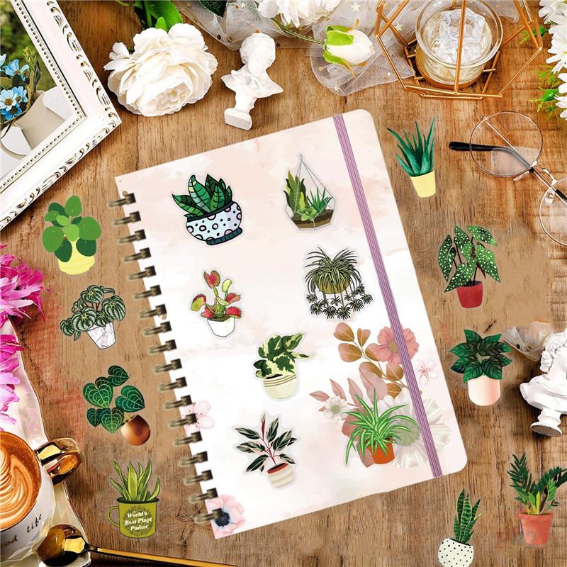 50Pcs/Set Green Potted Plants PET Stickers Waterproof DIY Fashion Doodle Decals Stickers