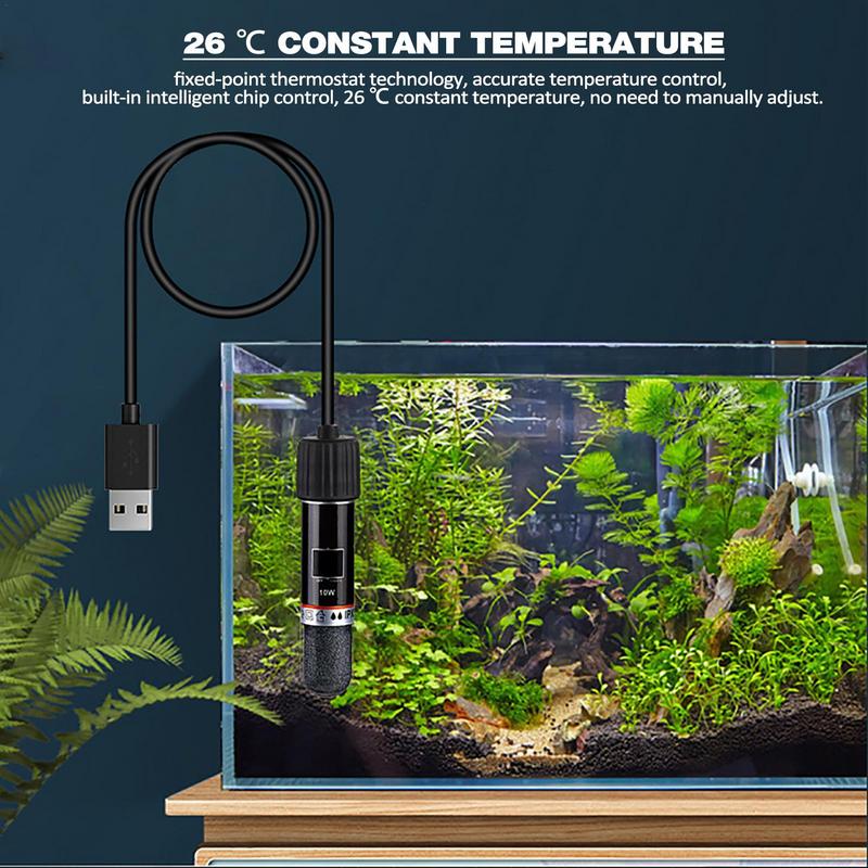 USB Mini Aquarium Heating Rod For Small Fish Tank 26C Constant Temperature Aquarium Heater Submersible Thermostat Heater 10W