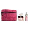 דוגמית גלוס לשפתיים Miss Fragrance + תיק איפור מודרני ורוד ושחור סט איפור ניחוח פרחוני ופירותי בושם יסמין פטל שחור