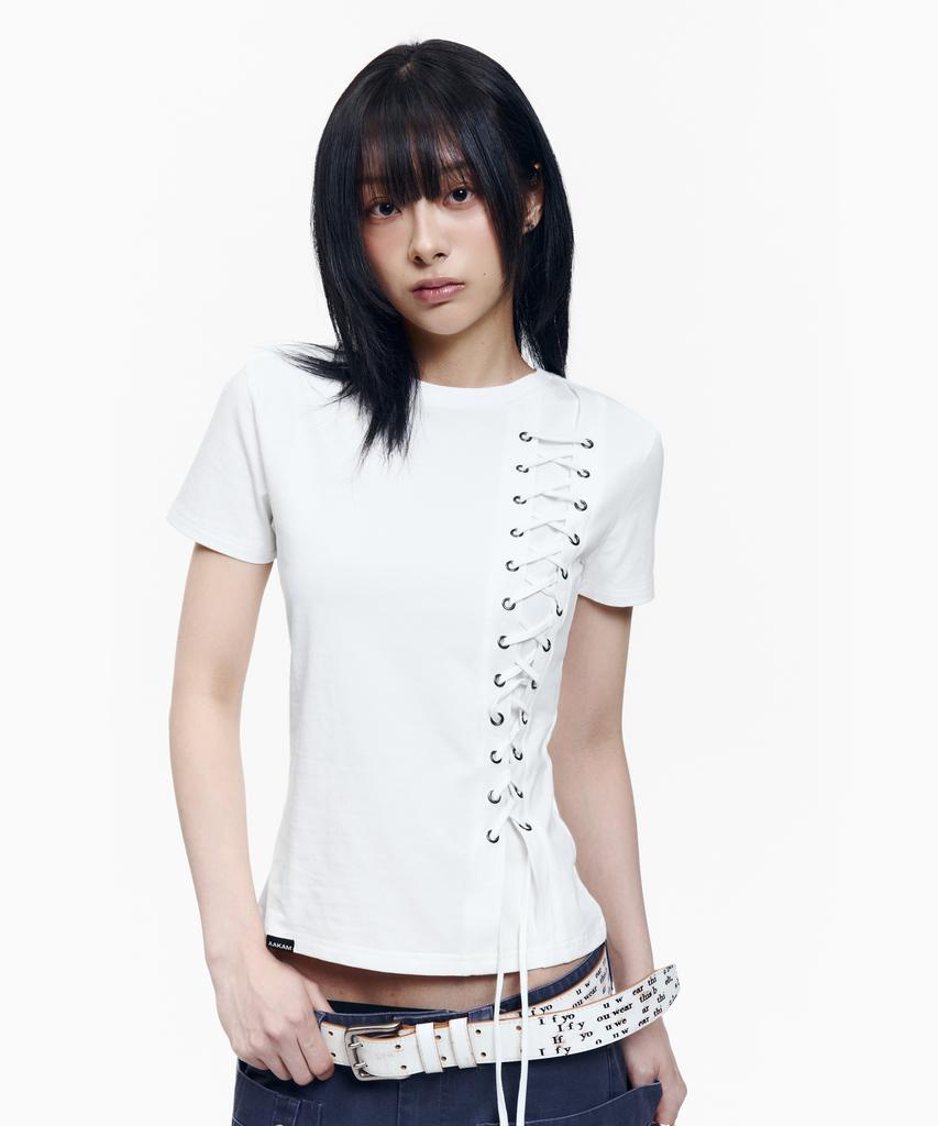 AAKAM Eyelet Corset Half Top (White)