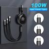 ETU4 2025 Varm Høj Kvalitet 3-i-1 Udtrækkelig 100W Hurtig Opladningskabel Til iPhone USB Type C/Micro Til Mercedes Benz W203 W204 W205 W17