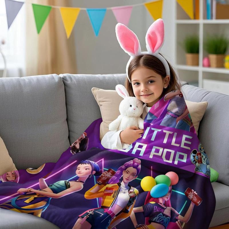 K-POP Huntrix & Saja Boys Flannel Blanket Soft Warm Throw for Sofa Bed Cover Office Nap Cape Travel Camping Anime Fans Kids Gift
