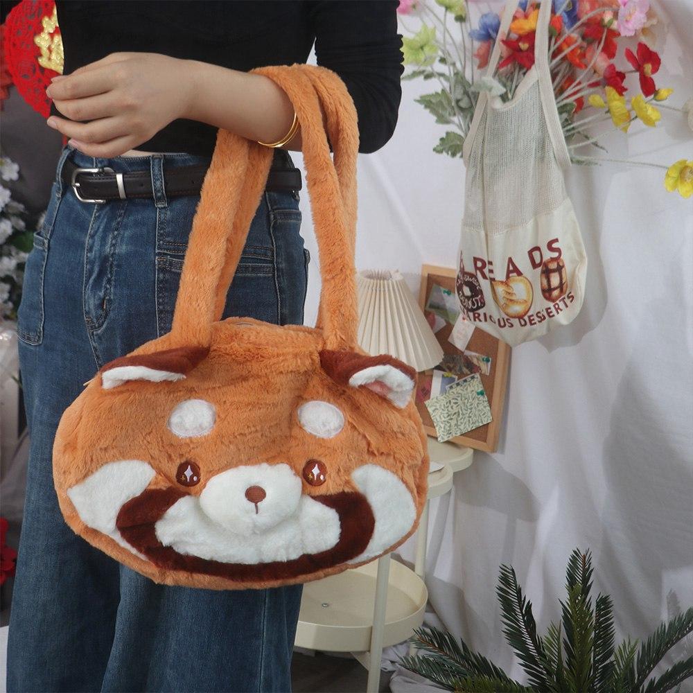 Große Kapazität Tier Schultertasche Stickerei Roter Panda Handtasche Niedliche Rote Panda Plüschtasche Schule