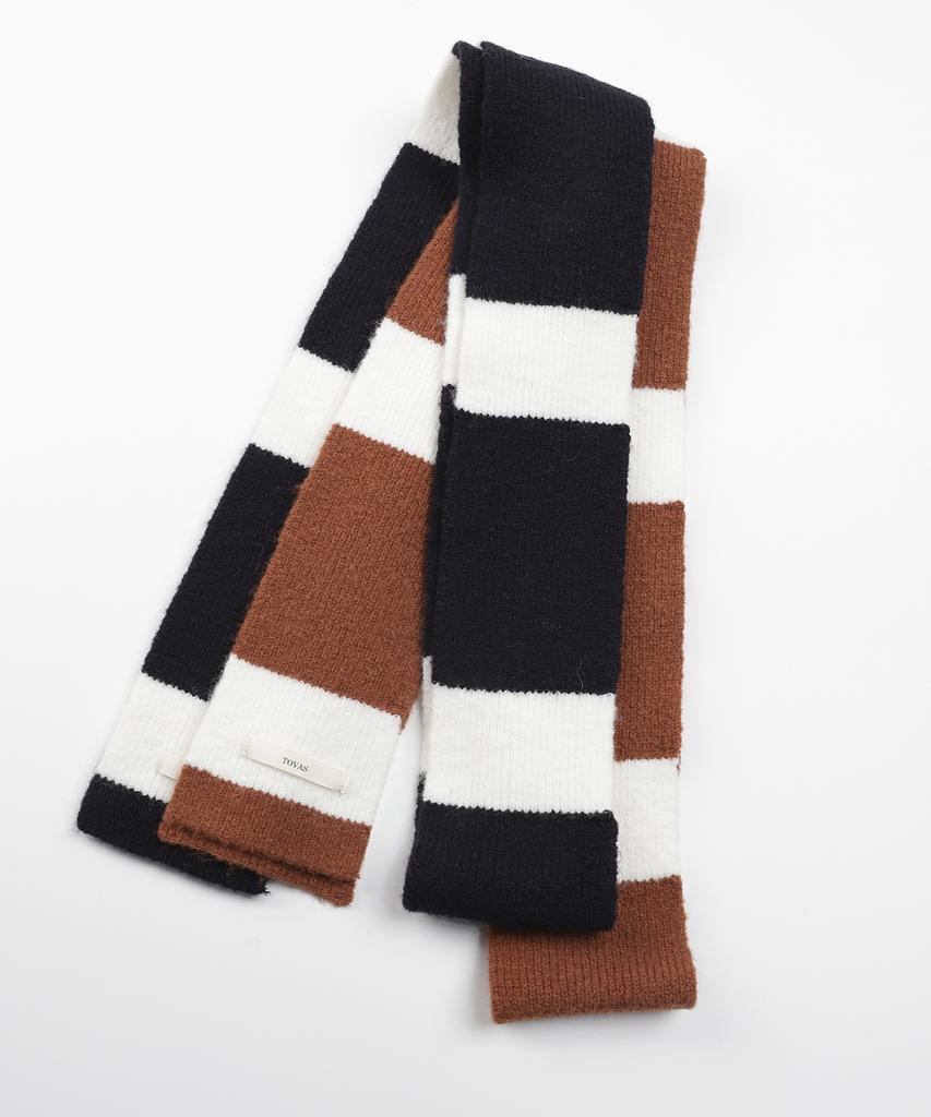 Tobaseu Wool Stripe Scarf (Brick/Ivory)