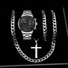 Watch Four-Piece Men'S Accessories Watch Necklace Bracelet Cross Necklace Men'S Quartz Watch