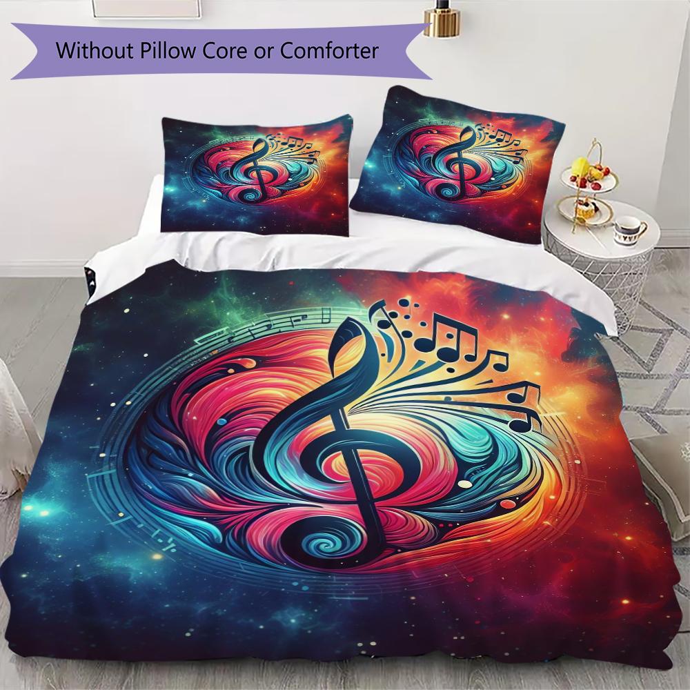 1PC Musical symbols Bedding Quilt Set Quilt Cover Pillowcase Home Decoration Birthday Gift (1 * duvet cover + 2 * pillowcase, without core)A19