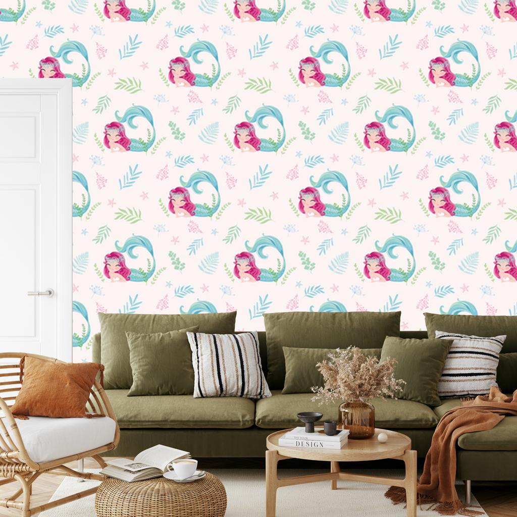 Mermaids and fairy tale wallpaper for living room and bedroom 50x1000