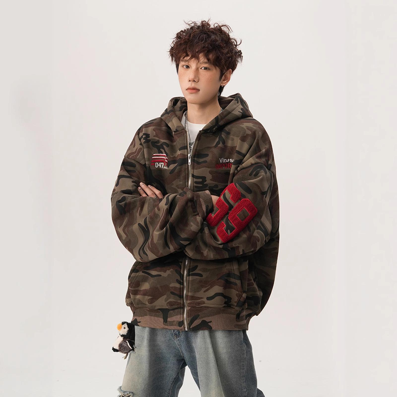 

Винтажный камуфляжный кардиган с капюшоном, мужской и женский, осенняя универсальная куртка, свободная повседневная толстовка XXL