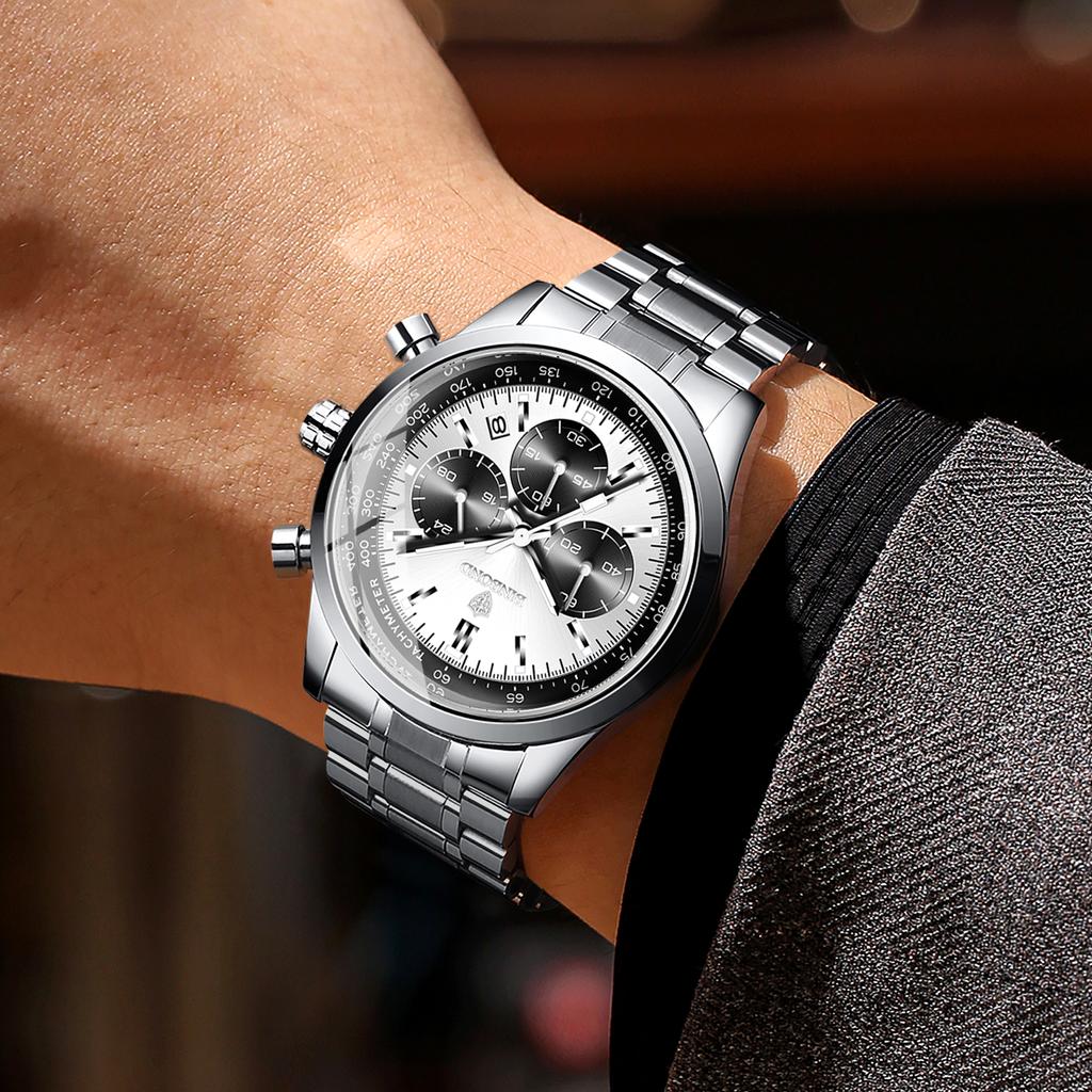 BINBOND Accurate Quartz Watches For Men Luxury Auto Date Chronograph Luminous Waterproof Men's Watch Stainless Steel Reloj