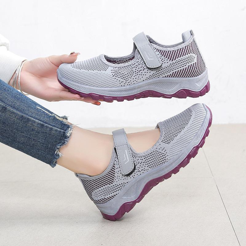 Spring and Summer Flying Woven Mesh Shoes Cloth Shoes Ladies Comfortable Casual Elderly Walking Shoes Non-slip Breathable Women's Shoes