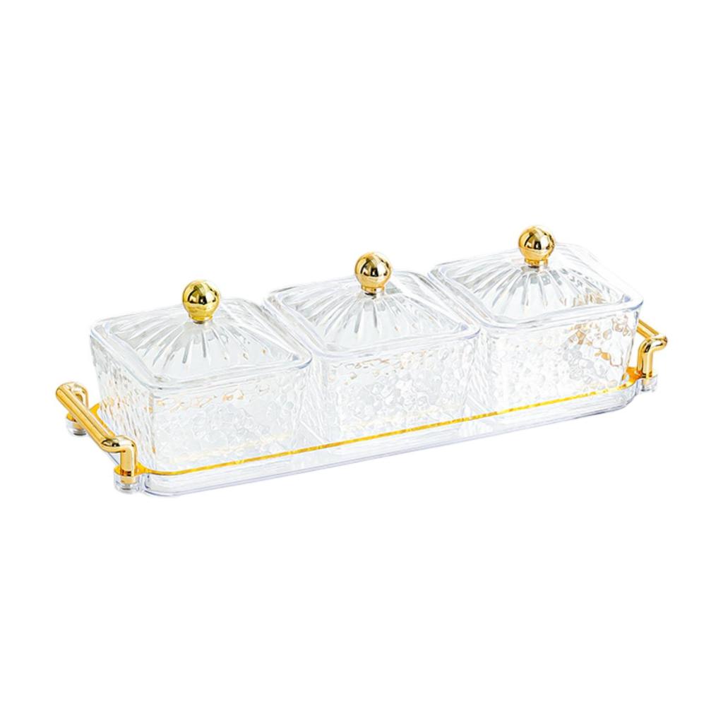 Dried Fruit Dish 3 Compartments with Holder Multipurpose Snack Tray with Lid Candy Box for Candy Snacks Sweets Cookies Nuts