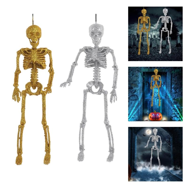 Shimmering Skeleton Hanging Ornament Halloween Skeleton Decorations With Adjustable Joints For Porch Door Window Display