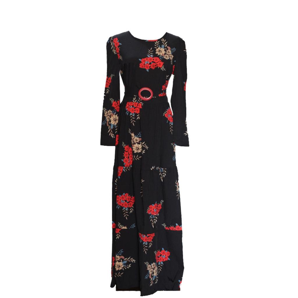 Printed Midi Waist Four Color Temperament Commuters Four Side Stretch Printed Unpadded Long Dress Dresses