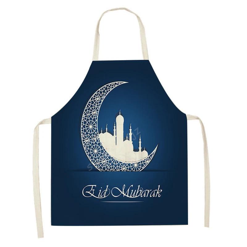 Chef Apron Muslim Eid Printed Kitchen Women Ramadan Karim Home Cooking Baking apron Star Crescent Waist Pocket decoration