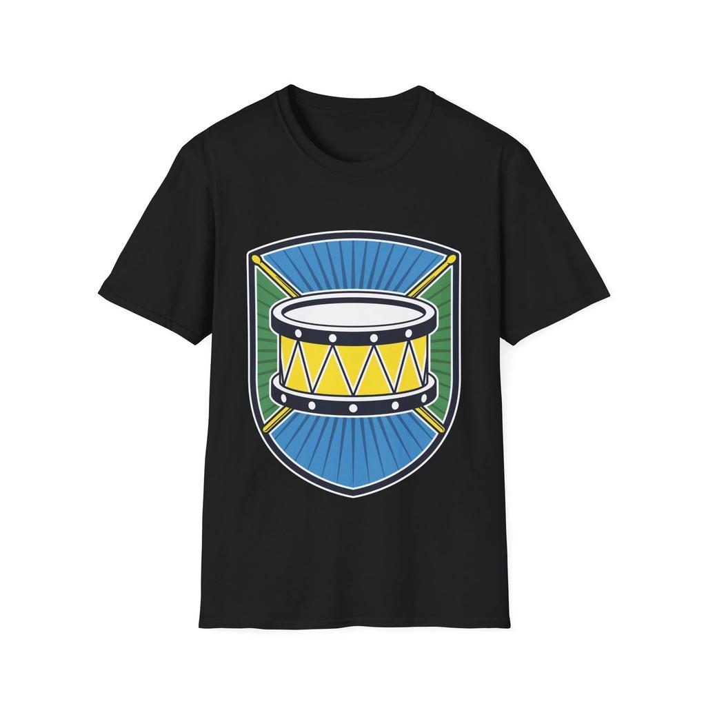 Drums Music Badge T-Shirt, Rock Metal Music Fan Graphic Tee, Regular Fit Top