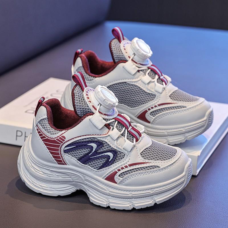 Kids Rotation Buckle Sneakers Breathable Mesh Running Shoes Boys Girls Fall