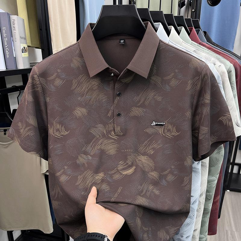 Summer Men's Short Sleeve T-Shirt Fashion Printed Lapel Collar Breathable Polo