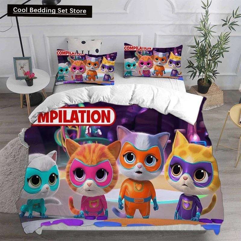 Anime Super Kitties Ložní soupravy Přikrývka Prošívaná přikrývka Přehoz na postel Povlak na přikrývku Povlak na polštář 2-3dílné sady Dětská Dospělá velikost Domácí textil