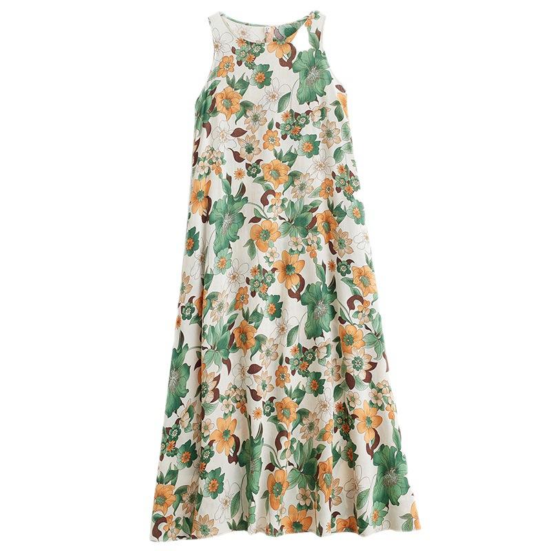 Summer Loose Cotton Linen Printed Sleeveless Dress Women's Vest Casual Dresses