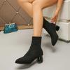 Women 2025 New Elegant Knitted Stretch Fabric Ankle Boots Spring Autumn Pointed Square Heels Sewing Chelsea Boots Women