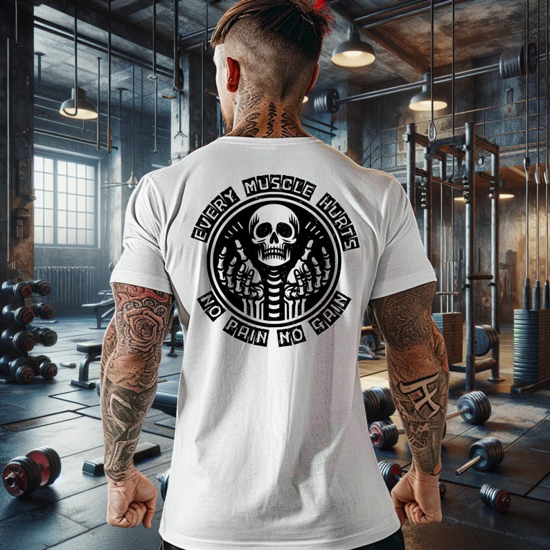 

Camisetas Sport T-shirt Skull No Pain No Gain Tshirt Double Side Printed Cotton Goth Y2k Clothes Summer Fashion Graphic T Shirts S разноцветный