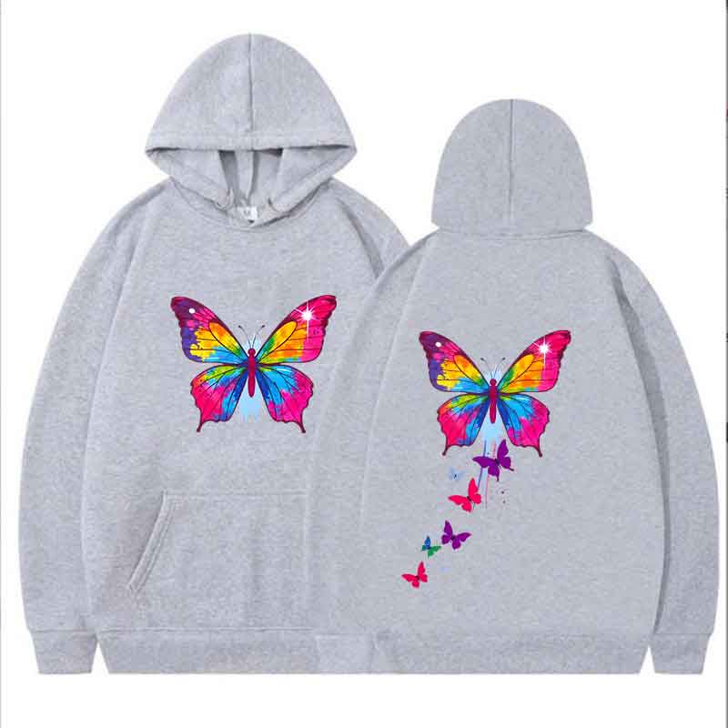 Cool Butterfly Pattern Pattern Hoody Women Hip Hop Street Hoodies Trendy Pocket Clothes Vintage Multicolor Hoodie Spring Autumn