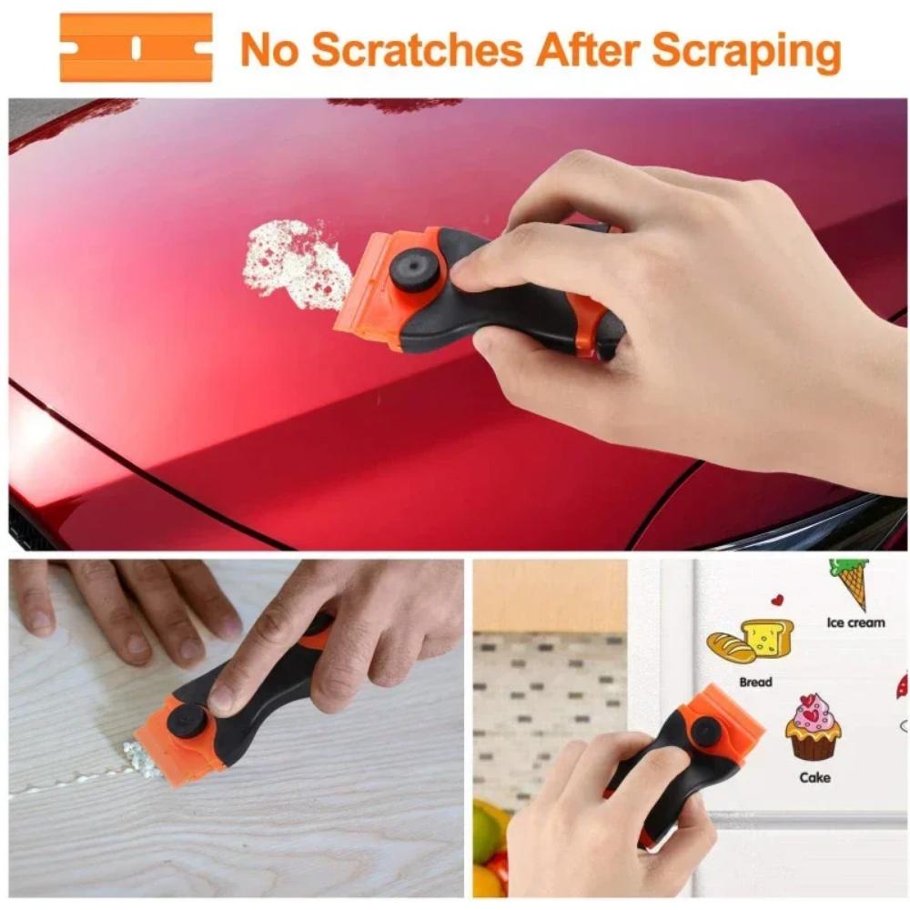 Plastic & Metal Razor Blade Scraper, Window Glass Cleaner, Vinyl Film & Adhesive Remover Tool for Car & Home