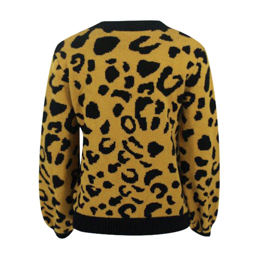 2020 Autumn/Winter Fashion Leopard Print Round Neck Stretchy Long Sleeve Warm Sweater for Women