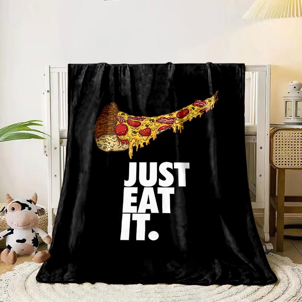 Pizza slice resembling a swoosh logo with Just Eat It text below. for all seasons blanket lunch break throw gift 80cm x 120cm