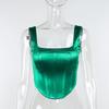 Sexy Satin Boned Corset Top For Women Summer Sleeveless Backless Square Collar Cropped Tops Club Party Tunic
