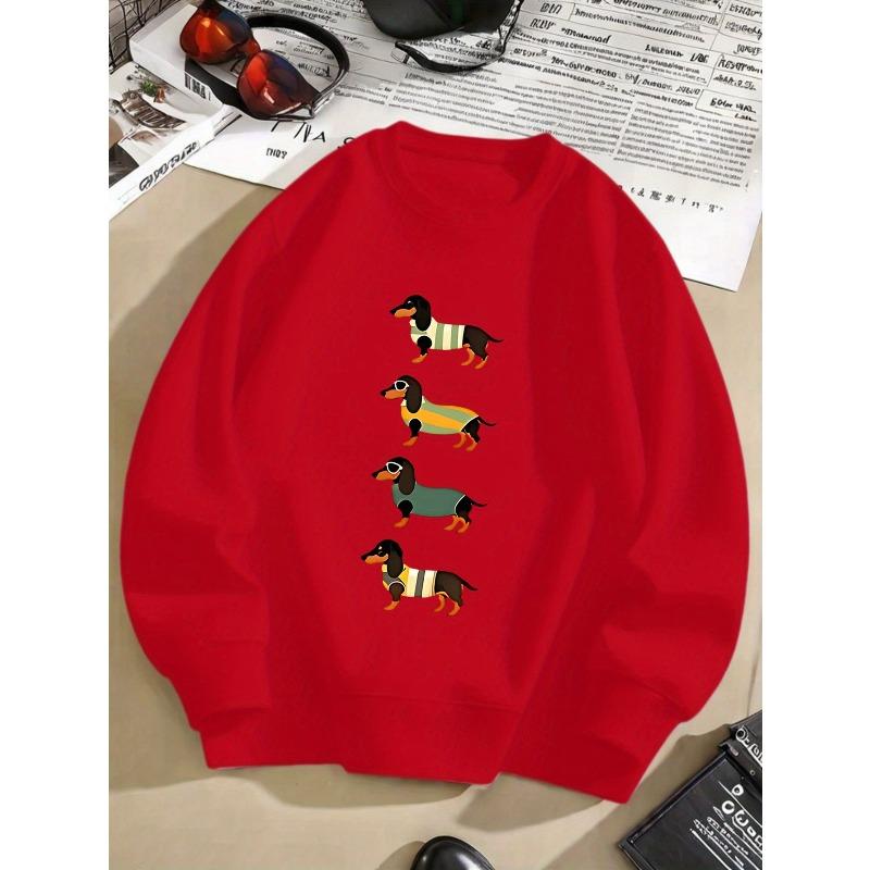 Kids Sweatshirt Cartoon Dachshund Pullover Sweatshirt - Long Sleeve Casual Top with Swimwear Print for Autumn And Winter
