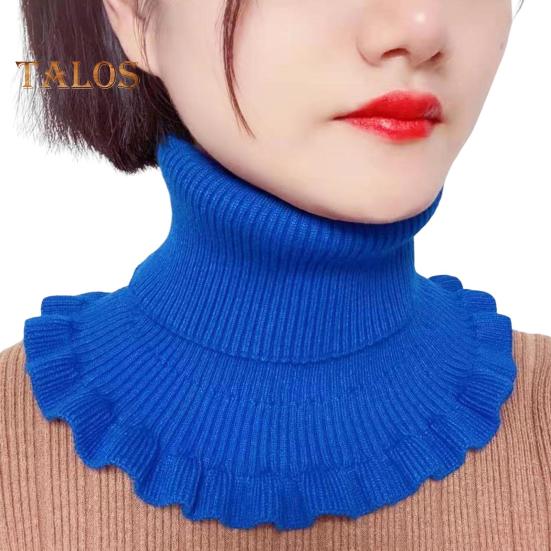 Women Fake Scarf High Collar Ribbed Texture Ruffle Trim Solid Color Knitting Collar Autumn Winter Thickened Warm False Collar