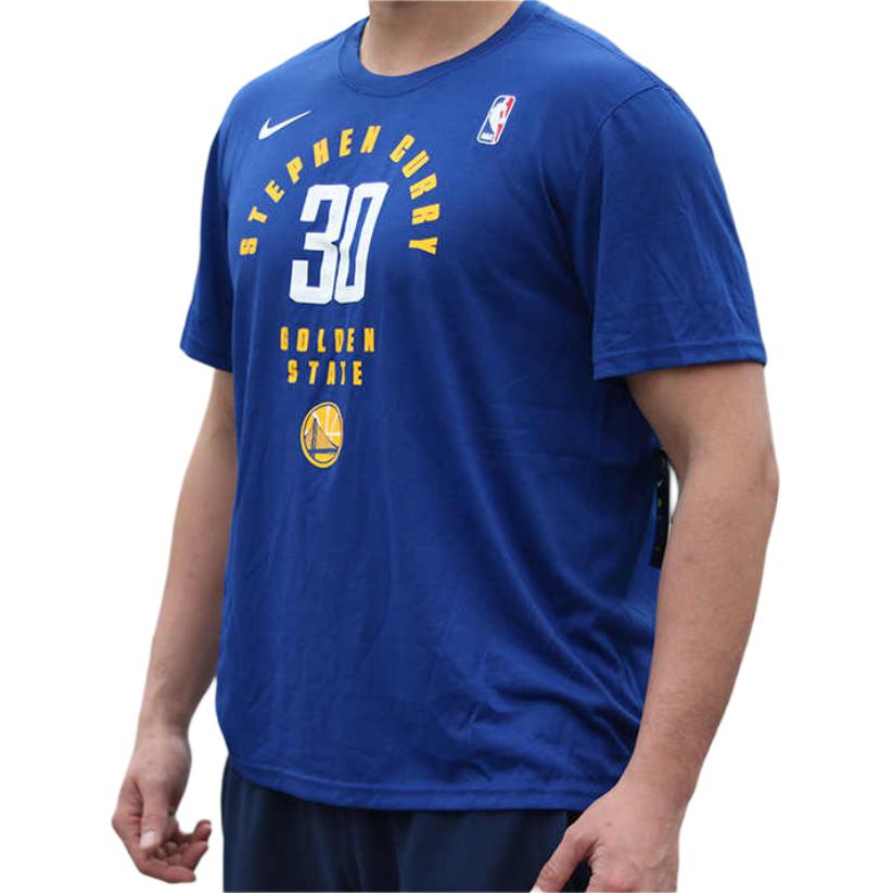 Nike NBA Warriors Curry Letter Geometric Pattern Printed Basketball Short Sleeve T-Shirt Men Tops Blue AA2322-495