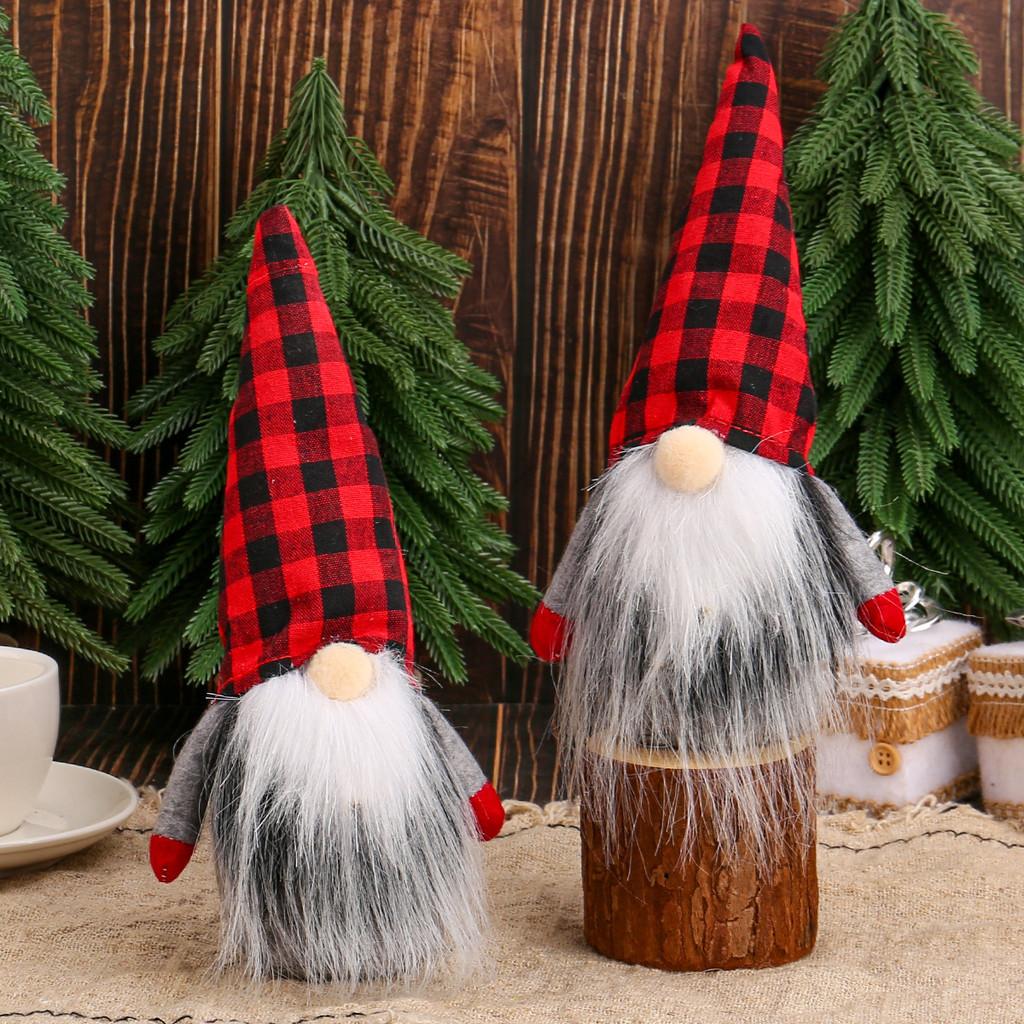Christmas Gnome Plush Figure With Red Black Checkered Fabric For Holiday Decor